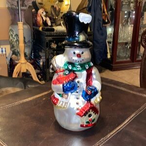 Rare Midwest Glass Snowman Centerpiece Mercury Glass Snowman Figurine - 12” tall